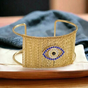 🆕️18K Gold Plated Evil Eye Cuff Bracelet 316L Stainless Steel & Zircon Inlays